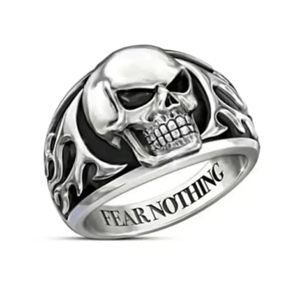 Gothic Punk Stainless Steel Skull Flaming Ring - Size 11